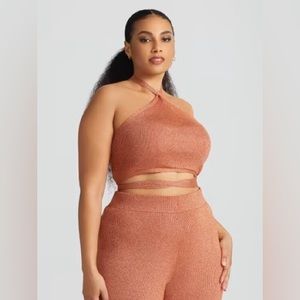 Fashion To Figure Gabrielle Union Halter-Neck Metallic Crop Top